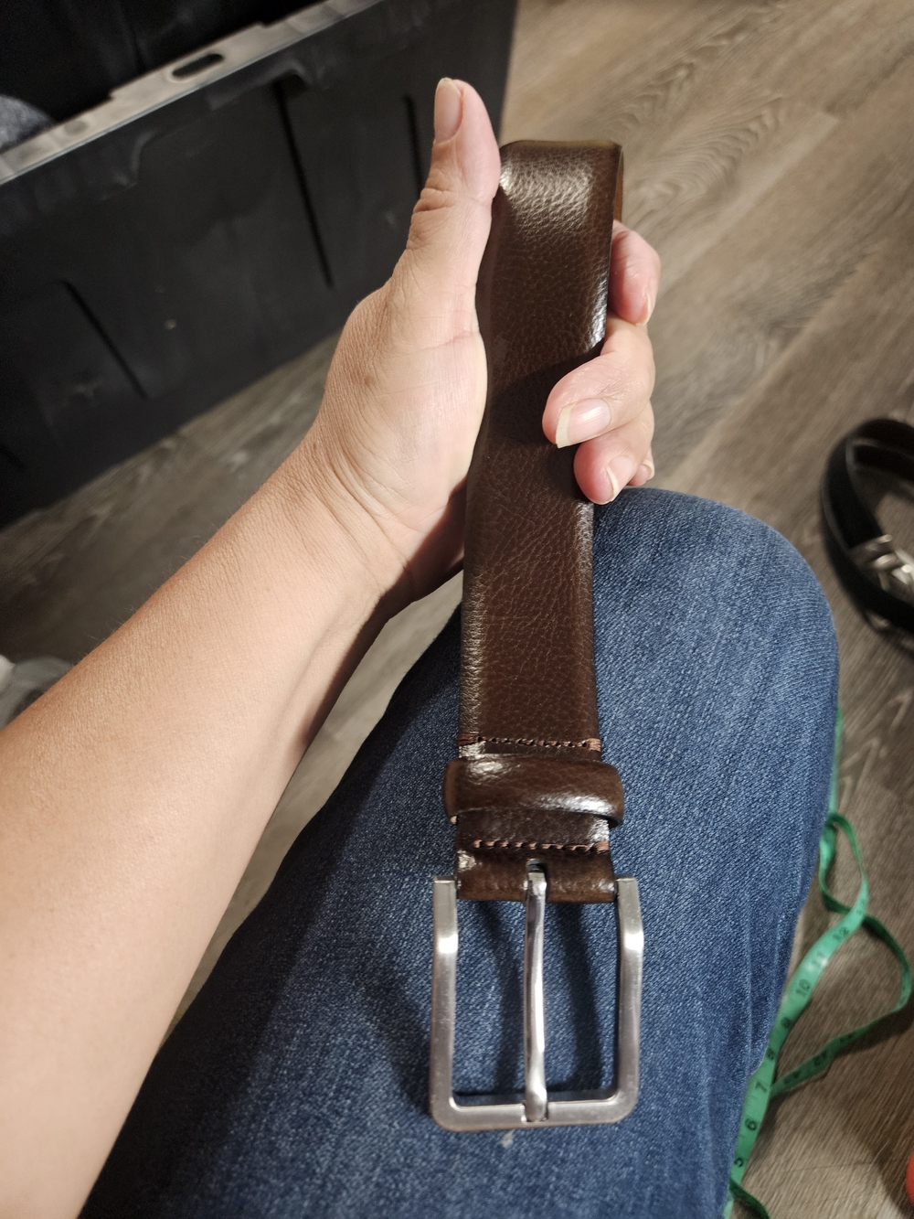 Johnston & Murphy Dark Brown Leather Belt with Silver Buckle
